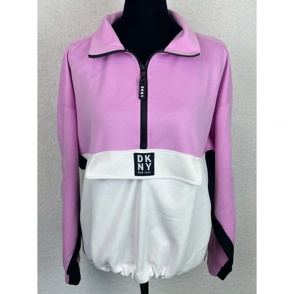 DKNY • Sport Pink/White Colorblock Half-Zip Pullover Sweatshirt, S - Picture 13 of 16